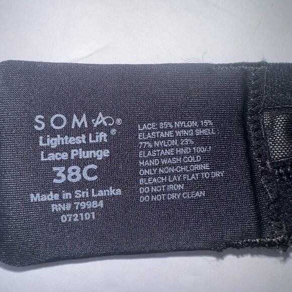 Soma Bra 38C Black Lightest Lift Lace Plunge Underwire Convertible - Picture 4 of 7